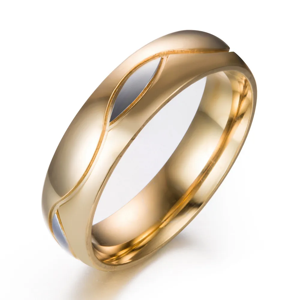 Stainless Steel Black and Gold Couple Ring