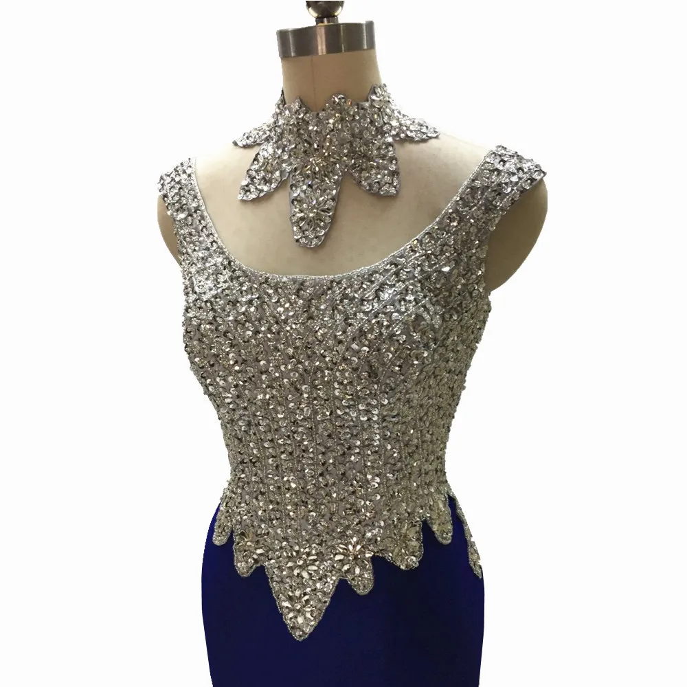 Атласное платье русалки для выпускного вечера сверкающие Вечерние платья Длинные ярко-синий, с вышивкой бисером ручной работы vestido de festa robe de soiree