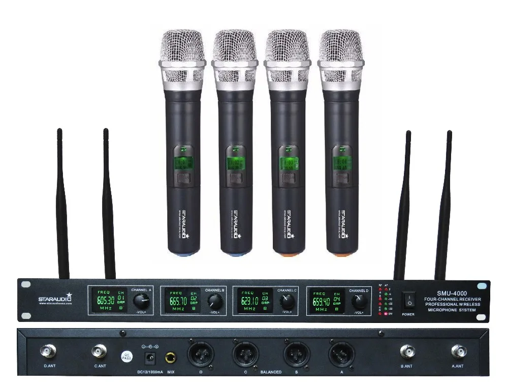 

STARAUDIO Profession 4 Channel UHF Wireless DJ Stage Church Club Karaoke KTV Handheld Microphone System MIC SMU-4000A