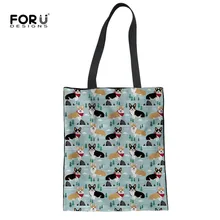 FORUDESIGNS корги складные сумки женские Kawaii Лен Экологичные Бакалея сумка Для женщин Симпатичные Многоразовые Холст сумки для девочек