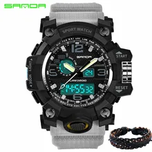 SANDA часы Мужские Аналоговые кварцевые цифровые часы водонепроницаемые спортивные часы для мужчин силиконовый светодиодный электронные часы Relogio Masculino