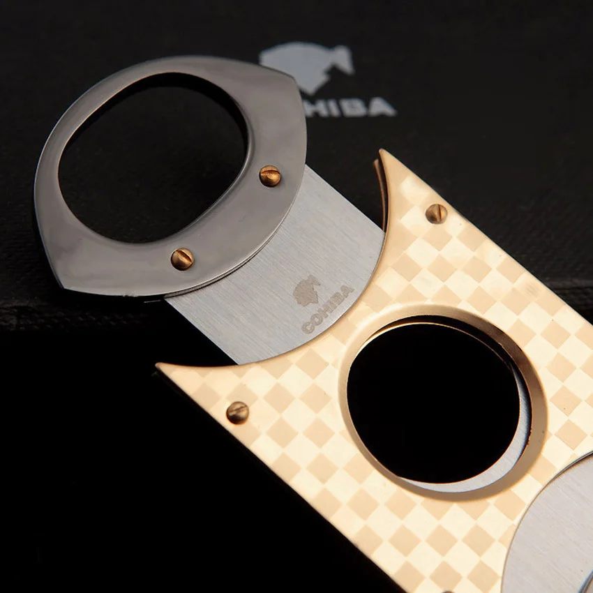 Double Blade Gold Plated Cigar Punch Cutter Stainless Steel Pocket Zigarre Cigarette Knife Cuban