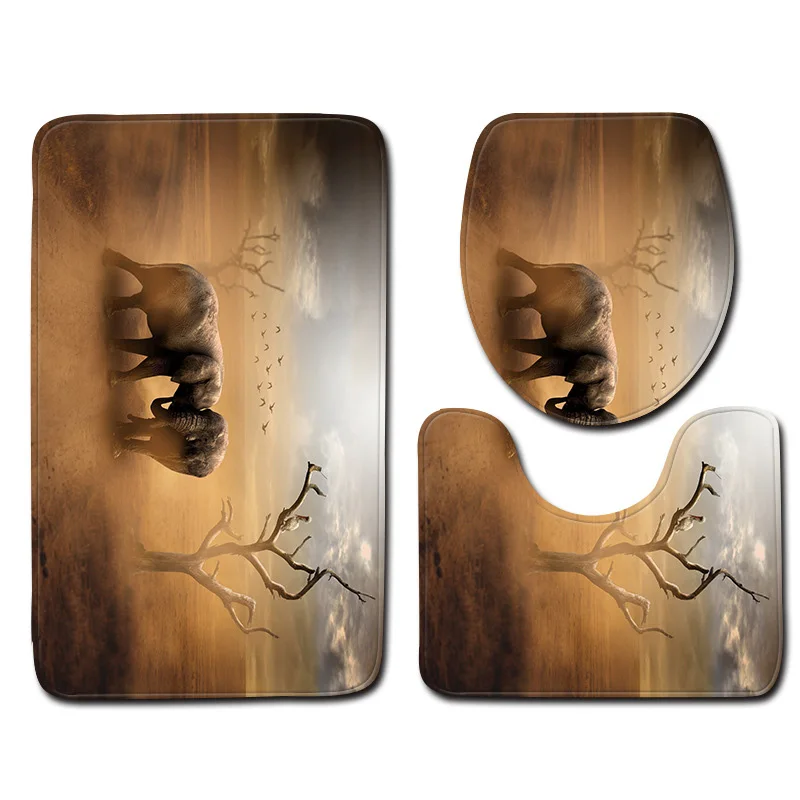

3 sets bathroom carpet mat and Toilet seat cover with Elephant pattern 3 sets Toilet seat cover and bath mat in bathroom mat