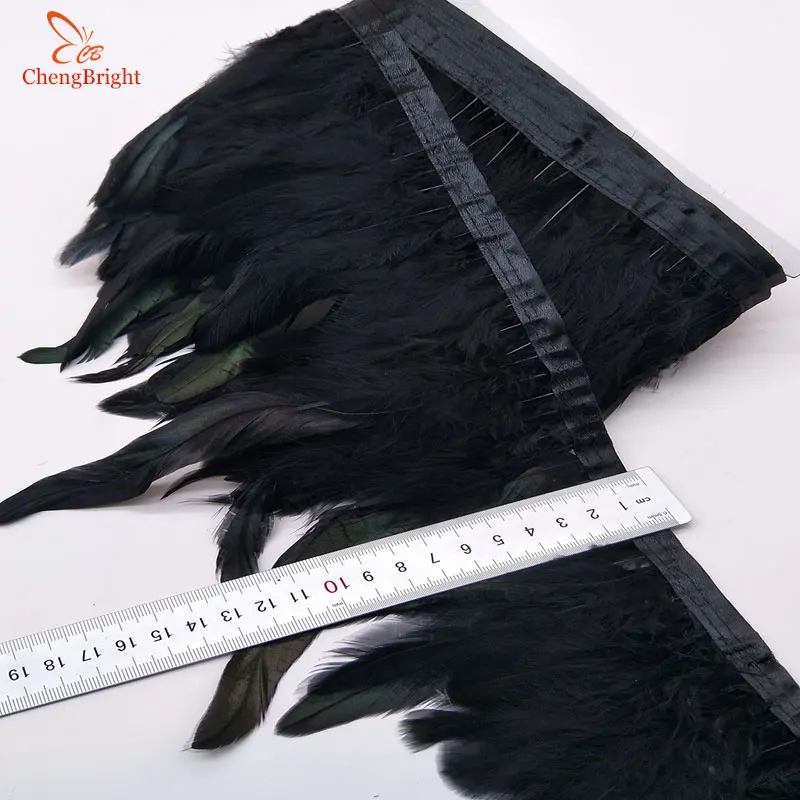 

ChengBright Nice 10 Yards Black Chicken Rooster Tail Feathers Trims Strip for Wedding Party Clothing Rooster Feather Trims Diy