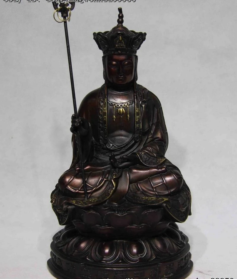 Chinese Folk Temple Bronze Copper Jizo Ksitigarbha Tangseng Di Zang King Buddha | Дом и сад