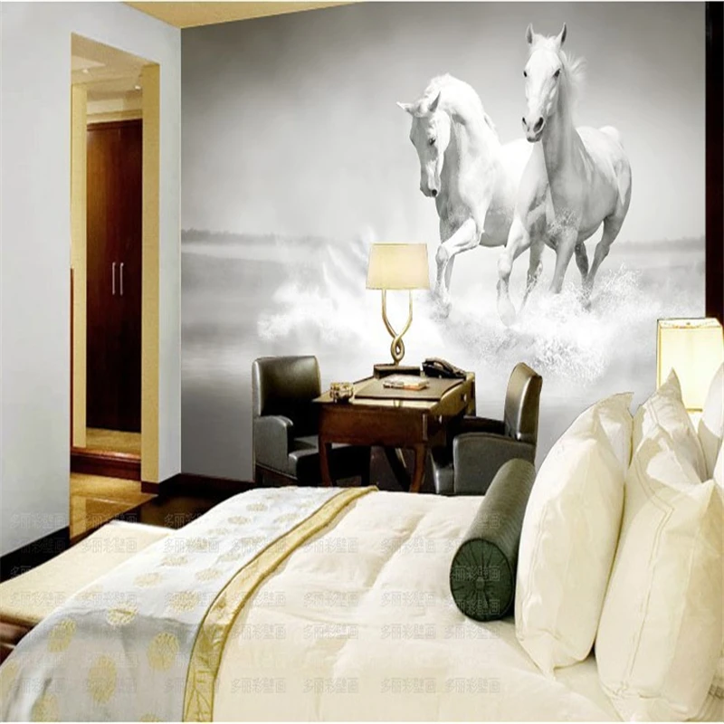 

beibehang Custom photo wallpaper roll White Horse mural Continental sofa bedroom TV backdrop 3d mural wallpaper for living room