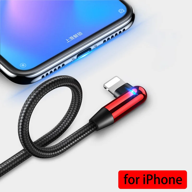 Cafele Lighting USB кабель для iPhone Micro type C 1,2 A 1,8 м двойной l-образный кабель для передачи данных для iPhone 6 7 8 X XS MAX XR игровой кабель - Цвет: for iPhone Red