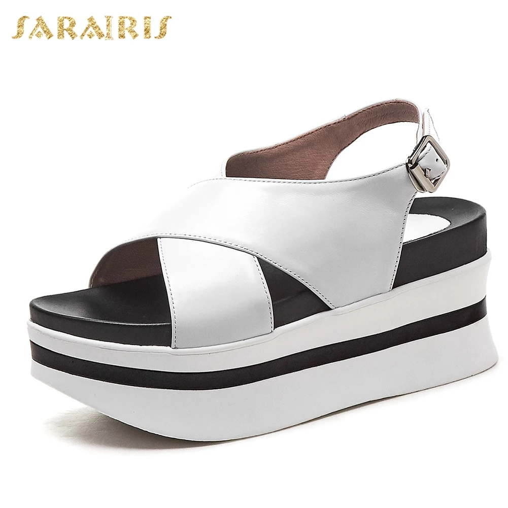 

Sarairis 2019 New Arrivals Concise Genuine Leather Shoes Sandals Woman Summer Sandals Woman Wedges Shoes Woman