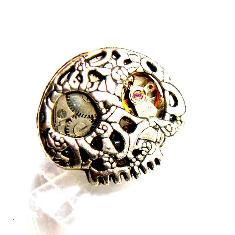 steampunk rock skull skeleton watch movements parts gears one finger ring men women girl boy jewelry christmas gift party trendy