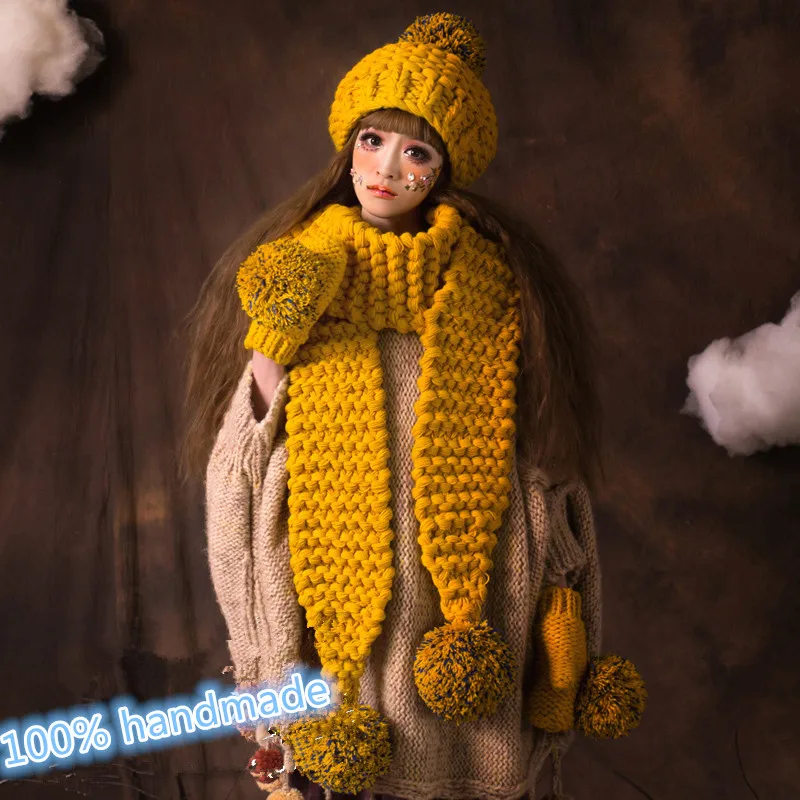 

BomHCS Scarf & Gloves & Beanie Lovely Women Girl Winter Warm Knit Crochet Handmade Hat Caps Gift