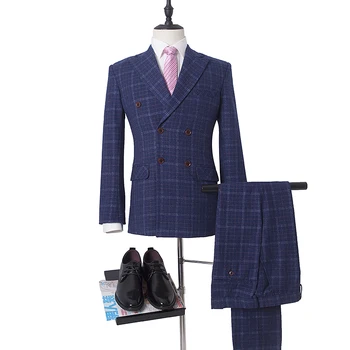 

NA59 Double Breasted Blue Slim Fit Customized Size Mens Suit Wedding Thick Wool Material Christmas Gift
