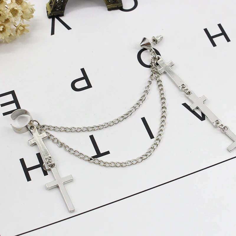 1pcs-Vintage-Punk-Metal-Cross-Tassel-Ear-Cuff-Earrings-For-Women-Hip-Hop-Multilayer-Chain-Tassels (3)