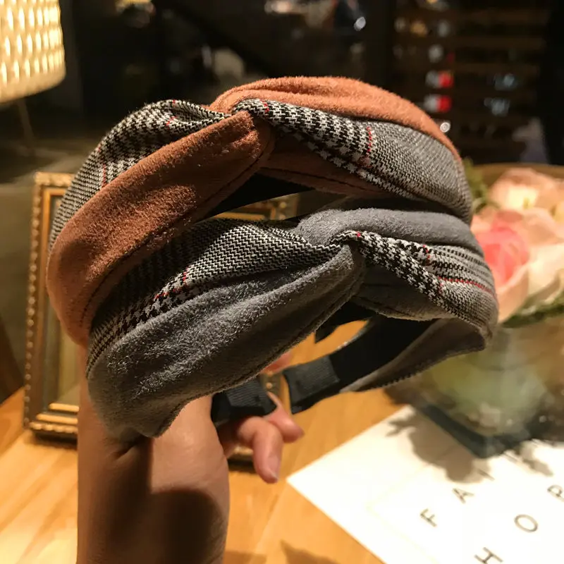 

2 Pieces/ Lot Korean Style Girls' Hairband Creative Knotted Grid Color Blocking Easy Matching Personal Party Headband