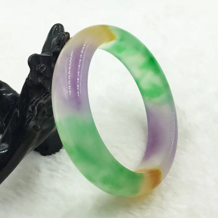 

A-6291 Vintage China Beautiful Lavender Green Jade Gems Bangle Bracelet 57mm