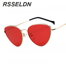 RSSELDN Fashion Red Cat Eye Sunglasses Women Clear Lens Sun Glasses For Women Cat Eye Metal Pink Yellow Female Mirror UV400