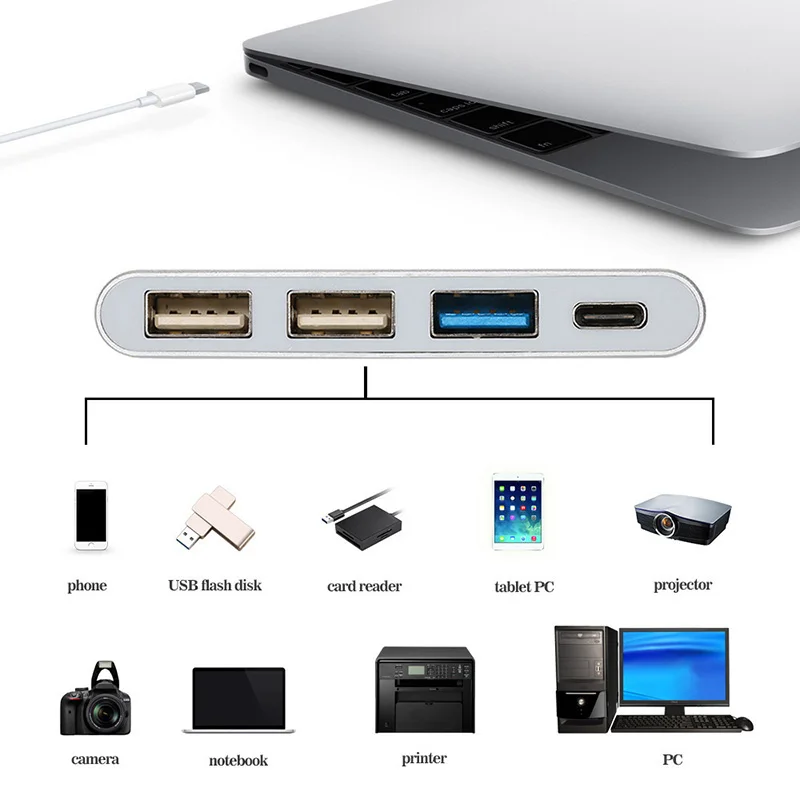 USB концентратор C концентратор для Мульти USB 3,0 адаптер док-станция для MacBook Pro Аксессуары USB-C Тип C 3,1 сплиттер 3 порта USB C концентратор