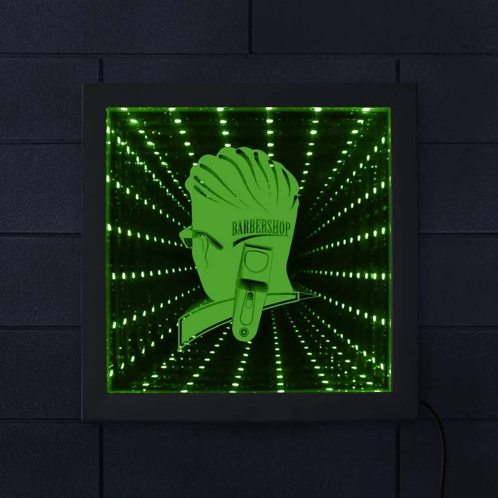 

Barber Shop Hairstylist Sign Lighted Artwork LED Infinity Mirror Neon Light Optical Illusion Tunnel Lamp Hairdresser Barber Gift