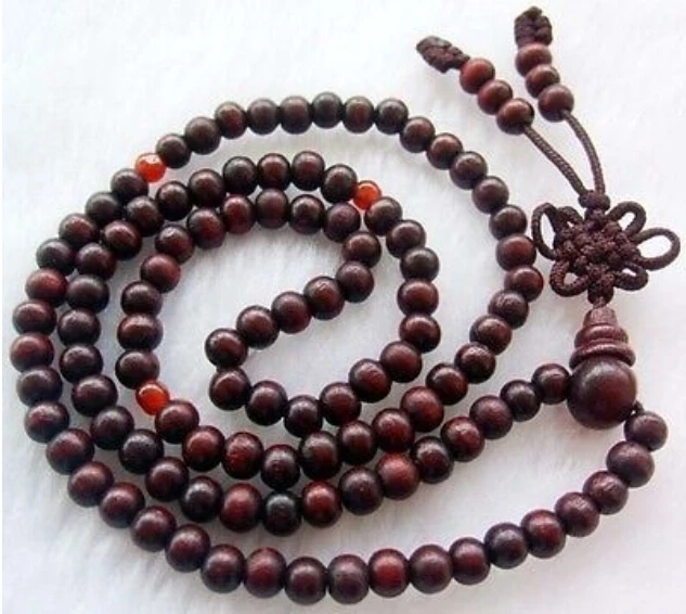 

Free shopping! Wholesale Cheap 8mm Tibetan Buddhist 108 wood Prayer Bead Mala Necklace