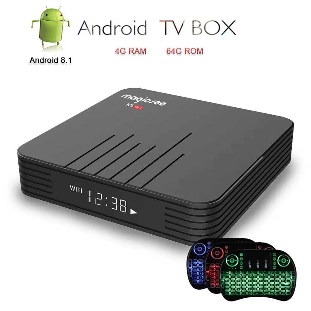 

Magicsee TV Box Android 8.1 Smart TV Box 4K IPTV Set Top Box N5 MAX Media Player Amlogic S905X2 4GB 64GB +i8 Keyboard Air Mouse