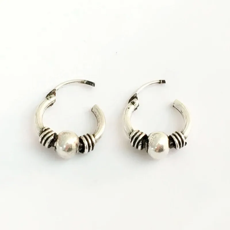 Silver Hoop Earrings Small India Indian Tribal Silver Hoop Earrings Small India Jewelry