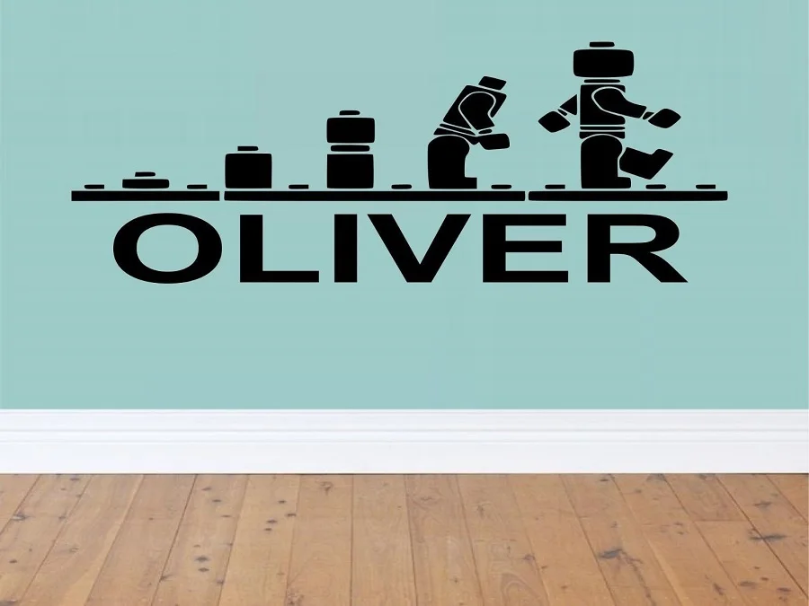 

Customizable name building block robot pattern vinyl wall applique boy girl room home decoration wallpaper art mural DZ10