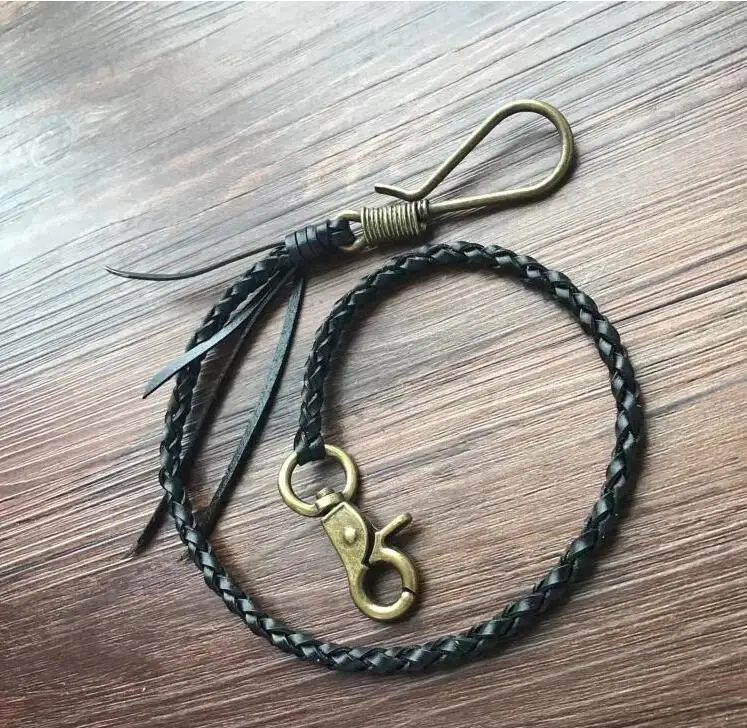 Leather Cowhide Braided Rope key Rings bag Pendant Wallet chain Holder