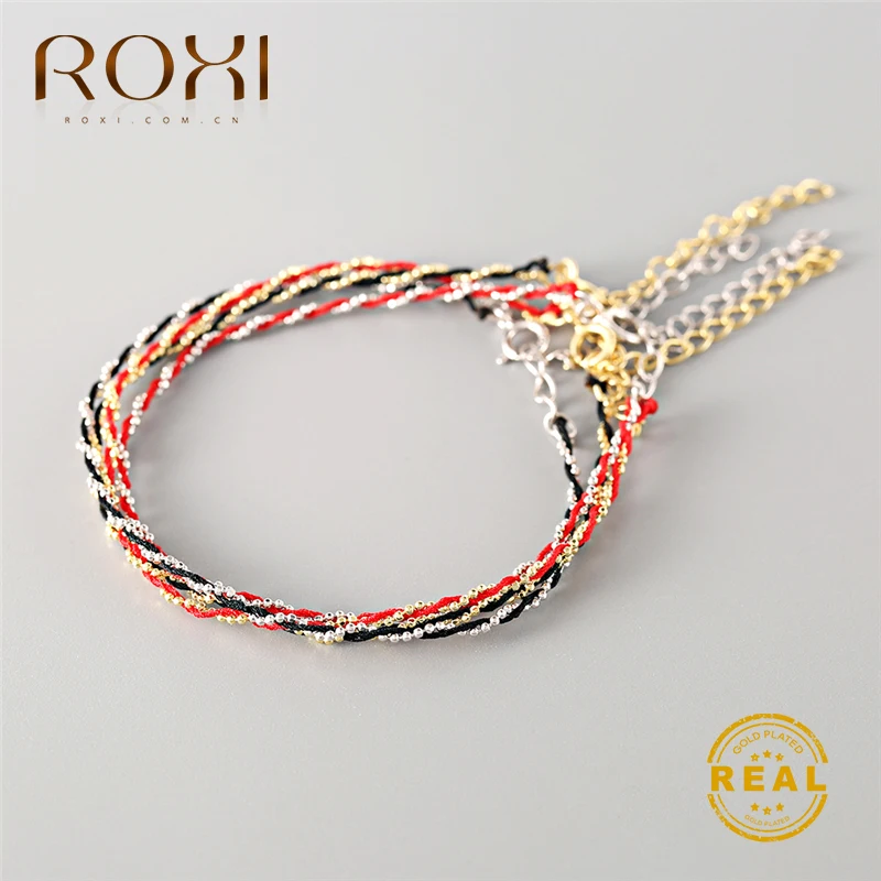 

ROXI Black Red String Thread Rope Bracelet 925 Sterling Silver Braiding Couple Bracelet Friendship Bracelets For Women Jewelry