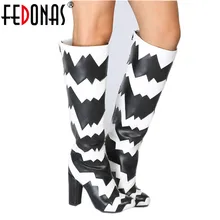FEDONAS/модные пикантные женские сапоги до колена; высокие сапоги на высоком каблуке в стиле пэчворк; Длинные теплые вечерние сапоги для ночного клуба; женские высокие мотоботы