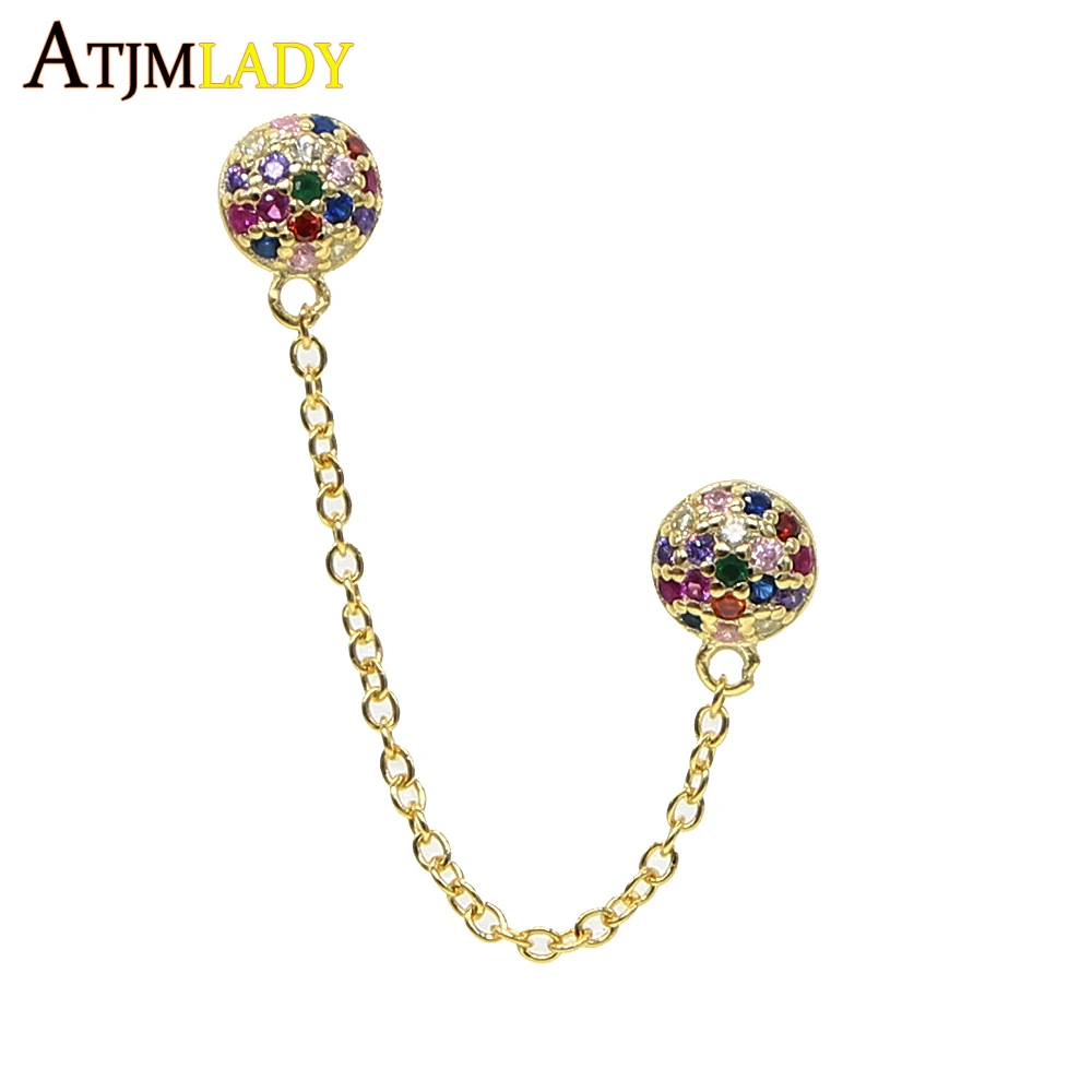 Позолоченные Минимальный пирсинг серьги половина шар шпилька для женщин двойной 2 шарики кисточкой 925 серебро Нежный Радуга ювелирные изделия