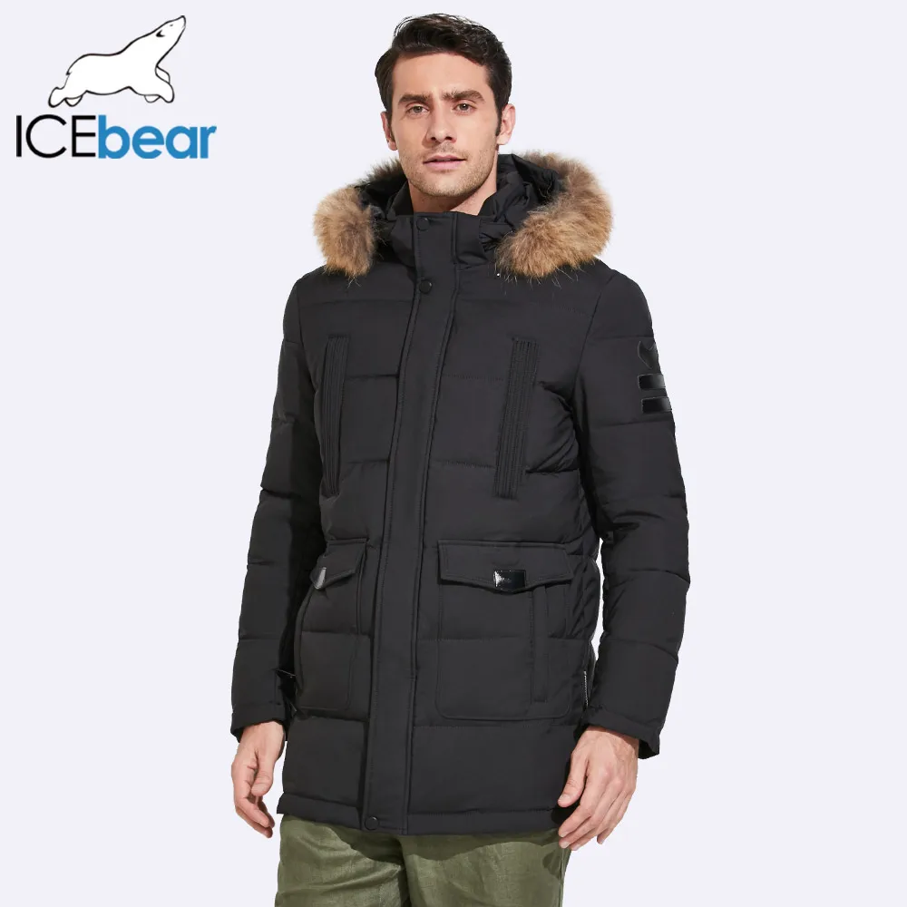 

ICEbear 2017 Mid-Long Jacket Men Winter Detachable Raccoon Fur Collar And Hat Large Pocket Design Windproof Thick Coat 17MD901D