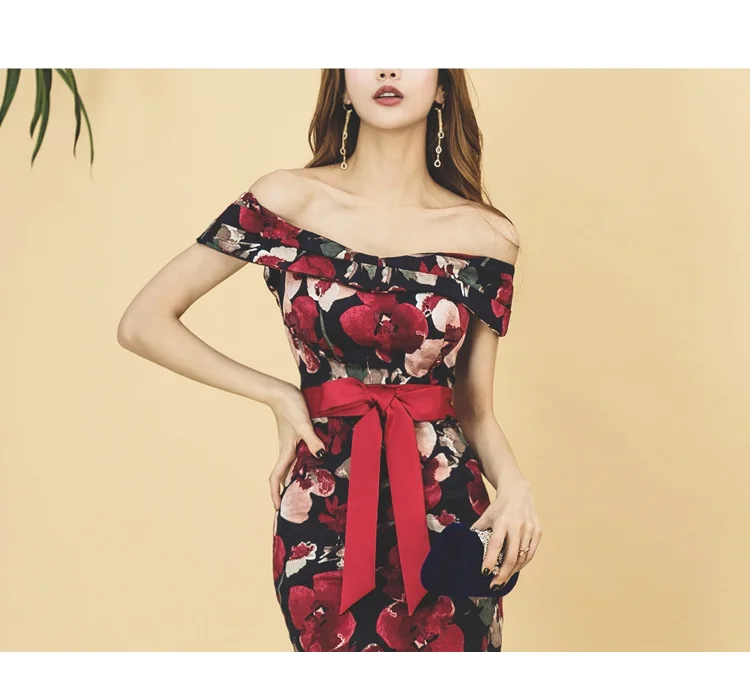 Летнее платье красное сексуальное платье с цветочным принтом Новое корейское платье без бретелек с вырезом на спине на молнии элегантное тонкое платье-карандаш Vestido LR21