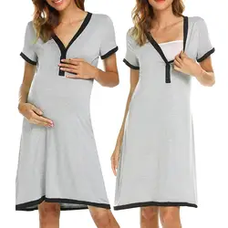 Женское платье для беременных для будущих мам с короткими рукавами для кормления грудного вскармливания, ночная рубашка для беременных