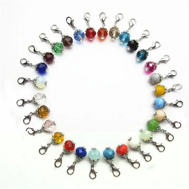 Mix 30 Color Birthstone Crystal Dangle Charms Lobster Clasp Charms For