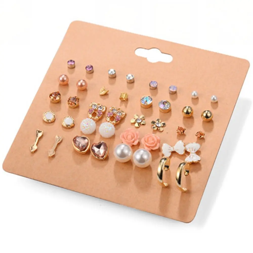 

20 Pairs Pack Set Multi-type Stud Earrings For Women Crystal Imitate Pearl Earrings Set Women Ear Stud Jewelry