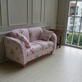 

1pcs 1/6 Miniature double Sofa for dolls dollhouse Furniture toy kawaii mini sofa model pretend play toys for child girls gifts