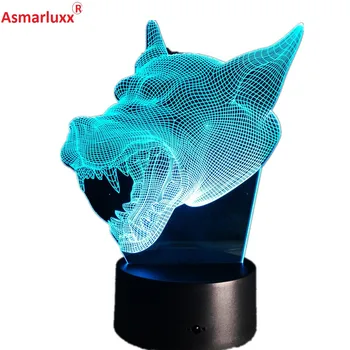 

Wolf Head Cool 3D 7 Colors Change Gradient Night Light USB Led Table Desk illusion Lamp Child Kids Home Bedroom Bar Decor Lights