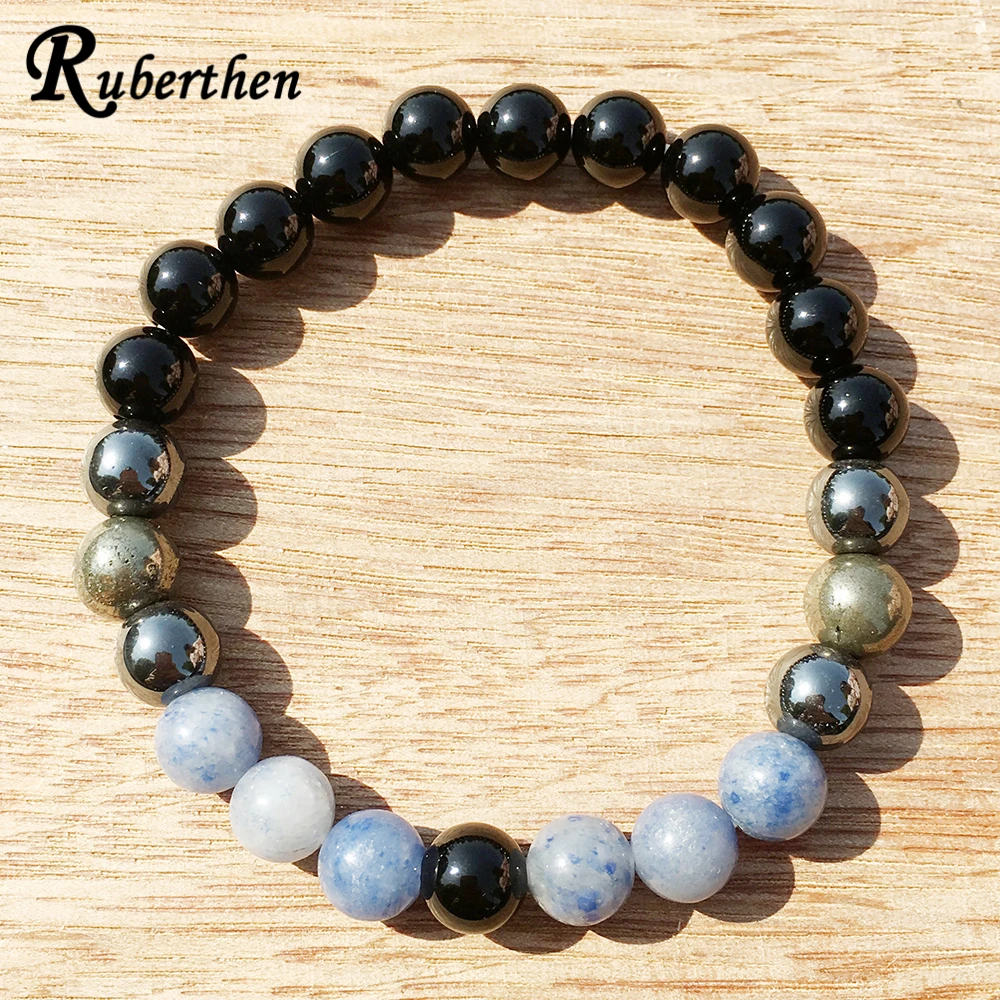 

Ruberthen 2019 New Design Psychic Attack Protection Bracelet Trendy Men`s Chakra Healing Yoga Bracelet Black Tourmaline Jewelry