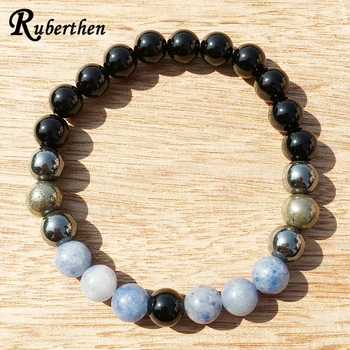 

Ruberthen 2019 New Design Psychic Attack Protection Bracelet Trendy Men`s Chakra Healing Yoga Bracelet Black Tourmaline Jewelry