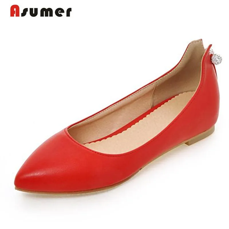 

ASUMER 2018 New women shoes pointed toe shallow single shoes soft leather big size 33-45 flats four seasons contracted