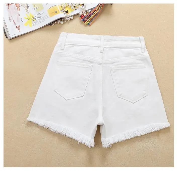 Джинсовые шорты с высокой талией Женская одежда летние новые белые Свободные корейские брюки с вышивкой роз