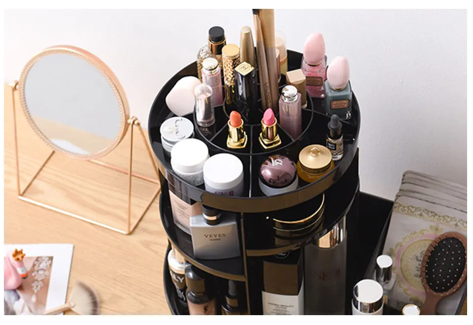 Cosmetic Organizer 360 Rotating Makeup Organizer Plastic Storage Box Acrylic Transparent Brush Holder Lipstick Nail Polish Case  (13)