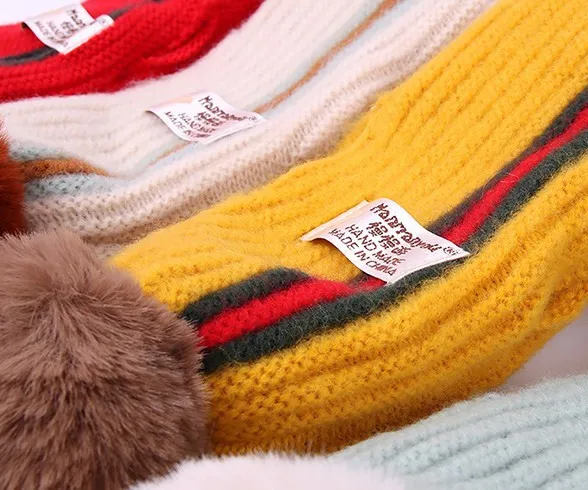 New Striped Hair Ball Children's Scarf Autumn And Winter Small l Wool Scarf Female Cashmere Children's Scarf 12 Colors GCG52 (5)