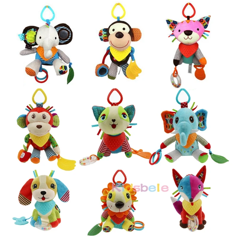 Infant Rattles Baby Toys Handbell Strollers For Doll Plush Toy For Newborns Cartoon Animals Squeaky Sound Toys Grasp Playing Toy