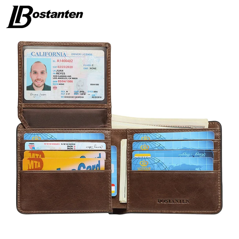 Мужской кошелек из воловьей кожи BOSTANTEN 100% натуральной в деловом стиле винтажный