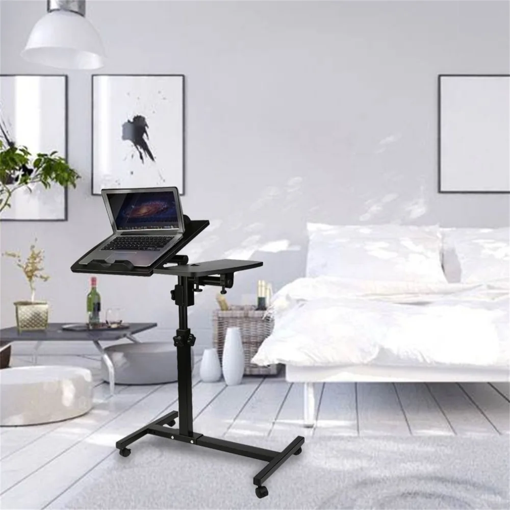 Portable Lap Sofa Bed Tray Adjustable Height 65CM-85CM Computer Desk Foldable Table Stand Sturdy Wood Steel Notebook Desk