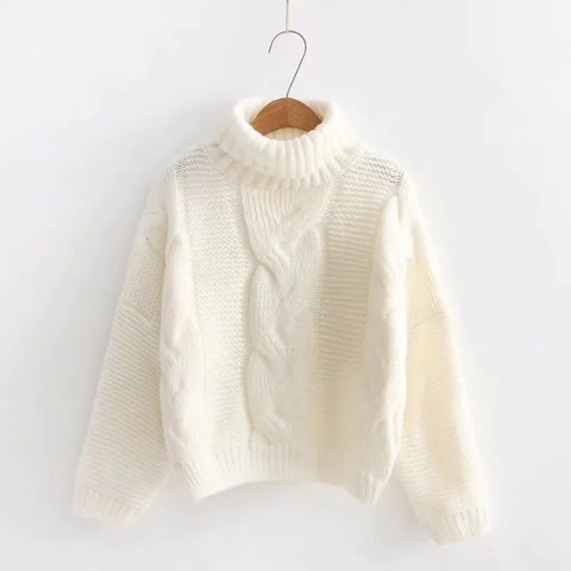 OMCHION Pull Femme, зимняя Корейская водолазка, твист, толстые вязаные свитера с рукавами-фонариками, осенние пуловеры, свободный джемпер LMY125 - Цвет: Белый