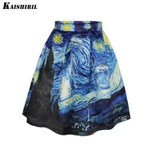 KAISHIRIL, женские летние юбки с высокой талией, Харадзюку, 3D принт, звездная ночь, юбка миди, модная, масляная живопись, трапециевидная юбка