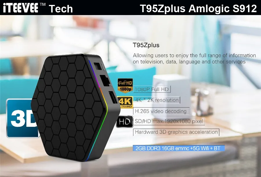 2 шт. iteevee t95z плюс android 7,1 amlogic s912 octa core 17,0 загрузки dual wifi 1000 m gigabit BT4.0 H.265 smart tv box