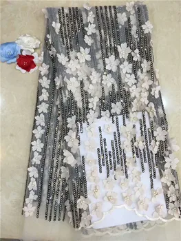 

peach 3D Lace Fabric With Beads High Quality African Tulle Lace Fabric 2019 sequins Guipure Nigerian Lace Fabrics Royal Blue