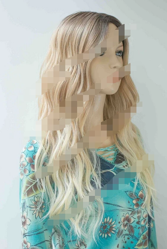 

xiuli 0002609 Fashion Ombre Long Blonde & Dark Root Shade Curly Heat Friendly Quality Hair wig